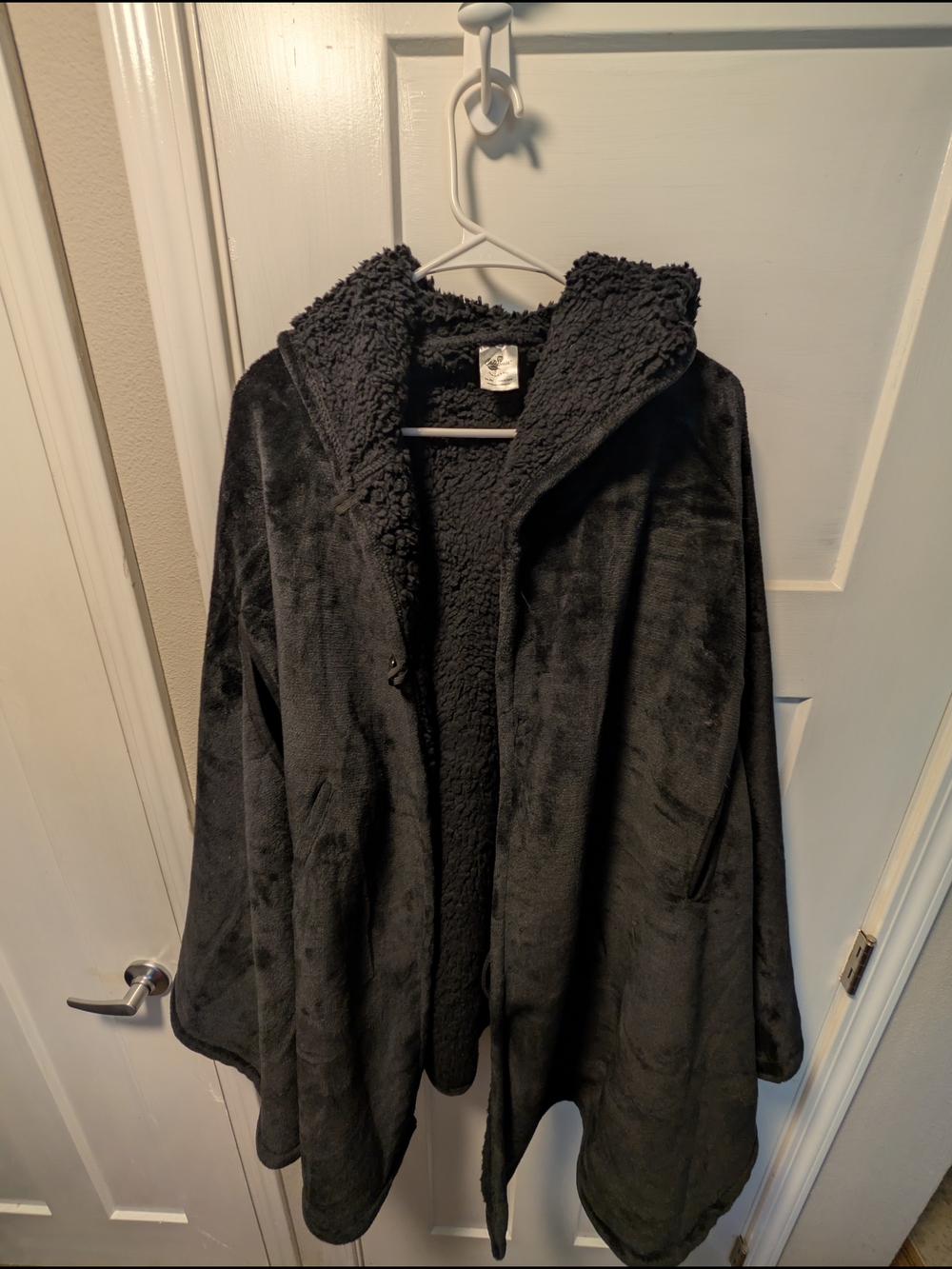 Women's Black Hooded Faux-Sherpa Coat